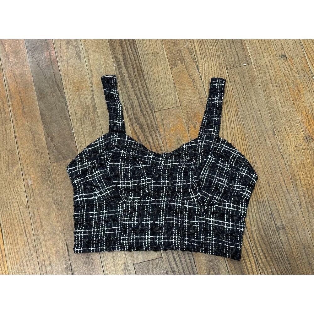Japna Tweed Plaid Black And White Crop Top, Women's Size Small‎ Very Nice
